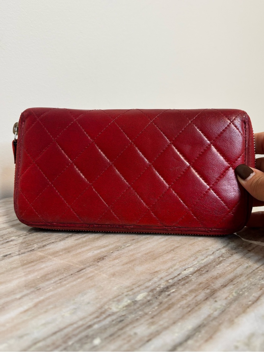 CHANEL Red Quilted Lambskin Zip Around Wallet – Entrupy Authenticated - Picture 5 of 12